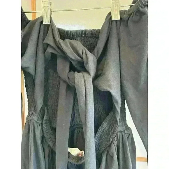 Free People Mini Boho Dress Black babydoll Size S/P Lunch Date Long Sleeve - Picture 6 of 10